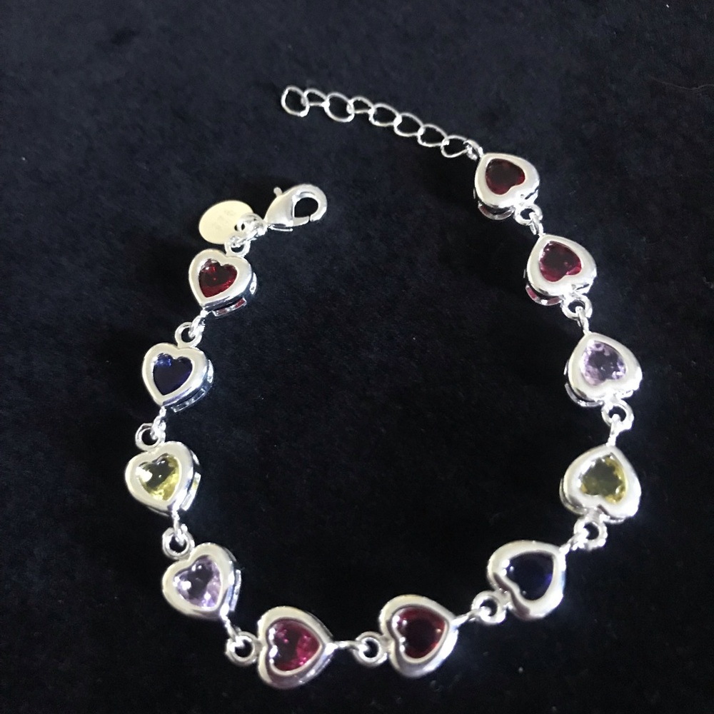 Sterling Silver Heart Multicolor Gemstone Bracelet